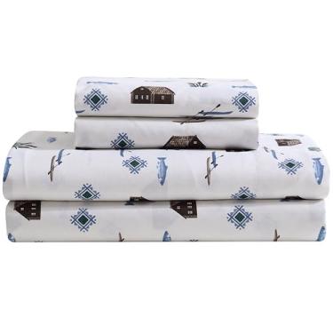 Imagem de Beatrice Home Fashions Jogo de cama queen queen aconchegante de microfibra com bolsos profundos rústico patchwork xadrez veado, dia do lago