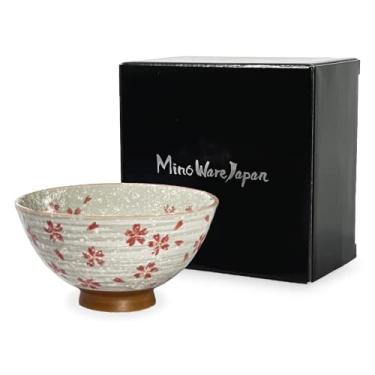 Imagem de MINO WARE JAPAN Tigela de arroz de cerâmica japonesa estilo tradicional Chawan Pottery, pode ir à lava-louças, feita no Japão (Koyuki Zakura, pequena (nakahira))