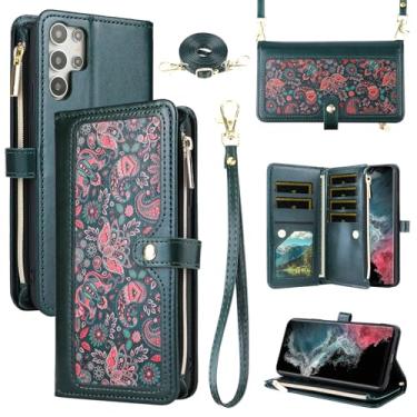 Imagem de Dswteny Capa carteira floral para Samsung Galaxy S24 Ultra 5G com alça de pulso alça de ombro com zíper, suporte para cartão de crédito com suporte para celular para S24Ultra 24S S 24 24Ultra Mulheres