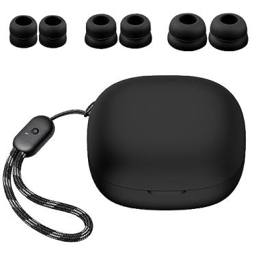 Imagem de A-Focus Compatível com o kit de pontas auriculares Anker Soundcore P20i, capa de silicone à prova de choque com chaveiro e 3 pares de pontas de flange dupla, conjunto com Soundcore P20i preto