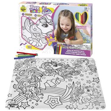 Imagem de Tapete Pedagogico Unicornio De Colorir e Pintar Lavavel Com Canetinhas