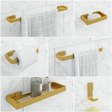 Imagem de Kit De Acessórios Banheiro 6 Peças Linha Stander Dourado - LGC COMERCI