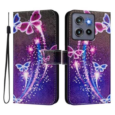 Imagem de Capa carteira para Motorola Moto Edge 50 Neo, 3 compartimentos para cartão, 1 compartimento para dinheiro, capa flip de couro PU com padrão fofo, capa com fivela magnética à prova de choque,