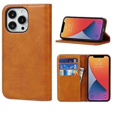 Imagem de ShunJieTech Capa para iPhone 13 Pro Max, capa carteira magnética de couro com padrão de couro com suporte com compartimentos para cartões/dinheiro, compatível com iPhone 13 Pro Max, marrom claro