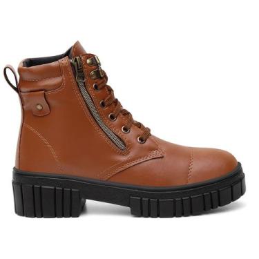 Imagem de Bota Feminina Coturno Básico Estiloso Caramelo Detalhe Zíper Lateral -