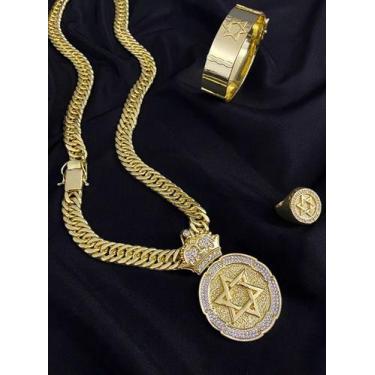 Imagem de Kit estrela de davi cordão grumet 13mm + pingente + bracelete 20mm + a