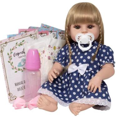 Imagem de Bebê Reborn 100% Silicone Loira Completa Vários Acessórios - Cegonha R