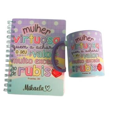 Imagem de Caneca Cerâmica + Agenda 20 x14,5cm Mulher Virtuosa quem Acharás Seu V