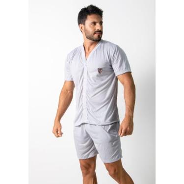 Imagem de Pijama Masculino Basico Manga Curta Botão Liso Adulto RLC Modas , Cinz
