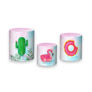 Imagem de Trio De Capa Cilindro - Pool Party Boia Flamingo Rosa 003 - Via Cores