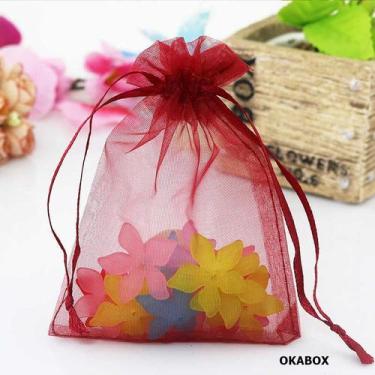 Imagem de Embalagem 100 Saquinhos De Organza Vermelho 9x12 Fita Cetim - OKABOX