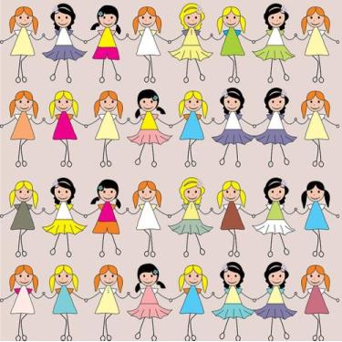 Imagem de Papel de Parede Adesivo Infantil Bonecas Barbie Juntas Coloridas Moda 