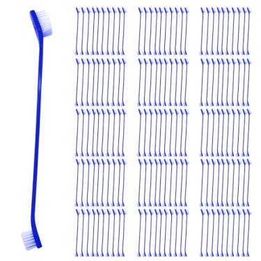 Imagem de Apatal 100 peças de escova de dentes para cães, kit de escovação de dentes de duas cabeças, cabo longo, escovas dentárias macias para animais de estimação, conveniente, dupla face, para animais de
