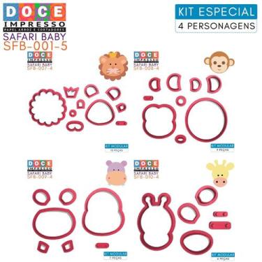Imagem de Kit Cortador Modular Infantil Safari Baby 4 personagens Leão Hipopótam