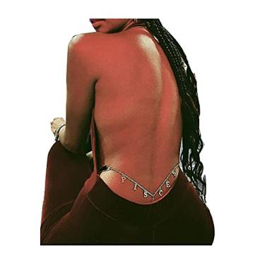 Imagem de GUROENKY Calcinha feminina sexy com corrente de cintura tanga, 12 calcinhas de constelação, calcinha de biquíni, corrente de barriga com strass, corrente corporal