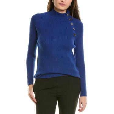Imagem de Jones New York Pulôver feminino raglan canelado com carcela no pescoço, Safira, G
