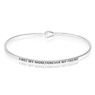 Imagem de SM Pulseira feminina com mensagem positiva inspiradora gravada (First My Mom, Forever My Friend - Prata), Small, Metal