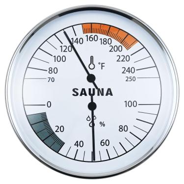 Imagem de Termômetro de sauna 2 em 1 Fahrenheit, higrômetro, medidor de temperatura e umidade para sala de sauna, monitor de umidade de temperatura com aro prateado, acessórios de sauna interna adequados para