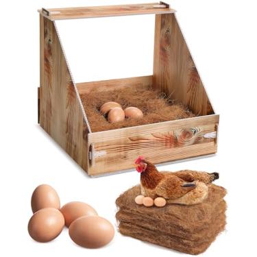 Imagem de Teenyyou Caixa de ninho de galinha com 3 almofadas de assentamento e 1 ovo falso de madeira para colocar ovos caixa de plástico para galinheiro de galinheiro de galinheiro para galinheiro e aves