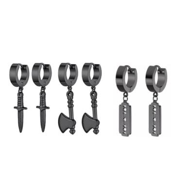 Imagem de Brincos de gota em forma de lâmina de barbear para mulheres e homens, aço inoxidável, machado de adaga de segurança, conjunto de joias e presentes, Zinco, Sem pedra preciosa