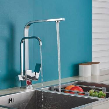 Imagem de Filtro de purificação Torneira de cozinha 2 modelos Torneira de água potável retrátil Deck giratório Montagem Misturador frio quente Guindaste, cromado B