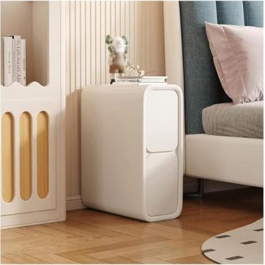 Imagem de Mesa de cabeceira estreita com 2 gavetas mesa de cabeceira de couro de microfibra minimast SM mesa lateral de sofá para pequenos espaços, quarto, móveis, armário de armazenamento, caixa, branco, 25 x