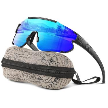 Imagem de Kegrimi Óculos de sol polarizados de beisebol infantil: óculos de sol esportivos para meninos e meninas de 6 a 12 anos, óculos de sol juvenis para ciclismo, corrida, Armação preta A3, lente azul,