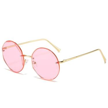 Imagem de Óculos de sol redondos retrô vintage, masculino, feminino, armação de metal de liga, lente preta, óculos para viagem ao ar livre, UV400, dourado, rosa, tamanho único