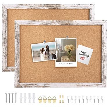 Imagem de Aitakatta Quadro de avisos de cortiça, quadros de cortiça emoldurados decorativos pendurados para paredes, placa de alfinetes de visão para escola, casa, cozinha e escritório, quadro de avisos com moldura de madeira branca (2636, WH, 2 peças)
