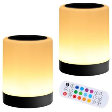 Imagem de OORUN Luminária de mesa de cabeceira sensível ao toque, 13 cores RGB e 5 brilho, lâmpada de mesa recarregável por USB, luz noturna regulável com controle remoto com mudança de cor RGB, lâmpada