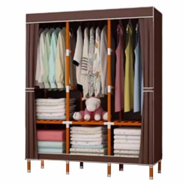 Imagem de Guarda-roupa Armário de guarda-roupa de cor sólida moderno simples oxford pano guarda-roupa de madeira maciça reforçado reforçado casa quarto montagem armazenamento armário