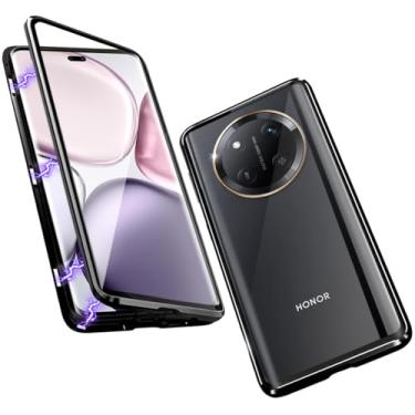 Imagem de QUIETIP Capa compatível com Honor Magic 7 Lite & Honor X9C, estrutura magnética de metal dupla face, capa de vidro temperado transparente com proteção para câmera, preta
