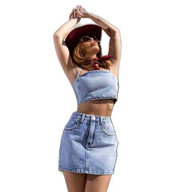 Imagem de MINI SAIA JEANS FEMININA COM APLICAÇÃO 24411-Feminino