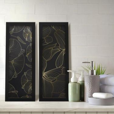 Imagem de Kit 2 Quadros Decorativos Lavabo Preto e Dourado Moderno Minimalista R
