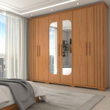 Imagem de Guarda-Roupa Casal Hiara 6 Portas 4 Gavetas com Espelho Natural - Panorama Móveis
