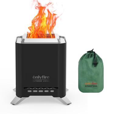 Imagem de Onlyfire Fogueira 2 em 1 sem fumaça com suporte de panela e bolsa de transporte, lareira portátil de mesa de 16,5 cm, mini fogueira a lenha para acampamento ao ar livre, pátio e quintal, preto FP051