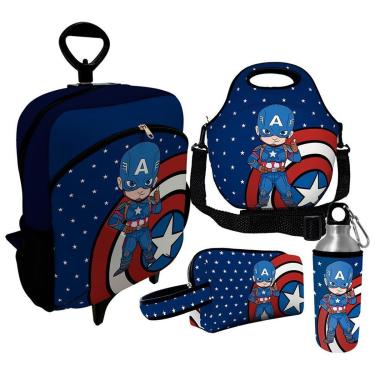 Imagem de Kit Escolar Infantil Mochila de Rodinha + Lancheira Térmica + Necessaire Plus + Squeeze de Alumíni-Unissex