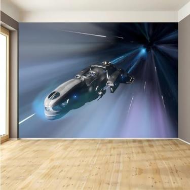Imagem de Lcythiazole Tamanho personalizável - Papel de parede do universo futuro, papel de parede de nave espacial 3D, murais de papel de parede da lua, destacável e cole removível, para sala de estar e quarto