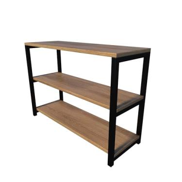 Imagem de Estante Industrial com 3 Prateleiras MDP Estrutura Metálica Preta Acabamento em Madeira