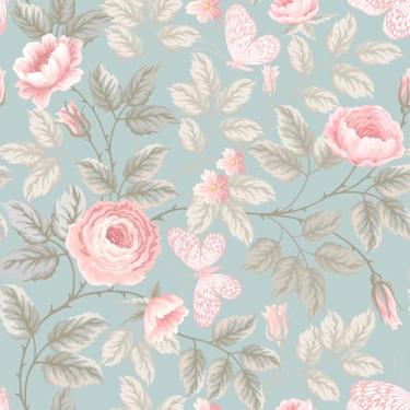 Imagem de VEELIKE Papel de parede floral de borboletas azuis macias descasque e cole papel de parede vintage de flores de rosas 48 x 39 cm, papel de contato floral removível para armários decoração de parede