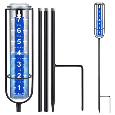 Imagem de Ricihene Medidor de chuva ao ar livre, medidor de chuva à prova de congelamento de 17,78 cm, melhor classificado, grandes números brancos claros e altura ajustável - Ferramenta de medição de chuva