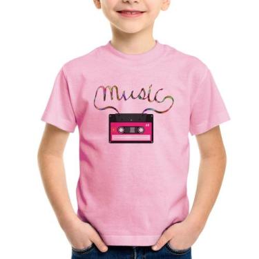 Imagem de Camiseta Infantil Music Cassete Retrô - Foca na Moda, Rosa bebê, 14