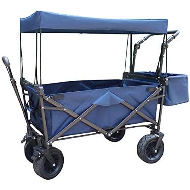 Imagem de Vagão dobrável carroça de acampamento resistente com dossel carrinho de compras multifuncional para acampamento ao ar livre caminhão de tração de praia com 4 rodas: 150 kg (cor: cinza) (marinho)