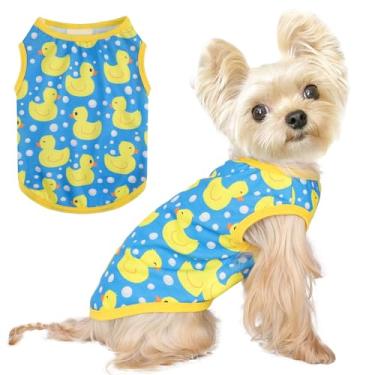 Imagem de Camiseta de cachorro colete roupas para cães pequenos meninos meninas camisetas elásticas de verão para filhotes de cachorro macio, respirável e leve, roupa de gato (pato azul, grande)