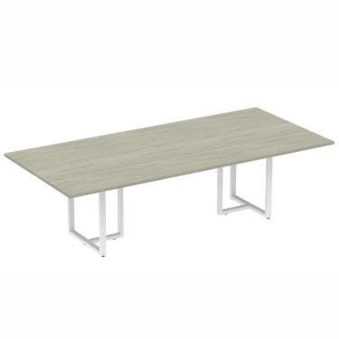 Imagem de Mesa De Reunião Retangular 260 X 120 Cm Pé Tubular Pe25 Em Mdp Noce Naturalle Base Branca
