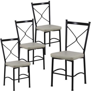 Imagem de Kit 4 Cadeiras Buffet Em Alumínio Preto Com Bege