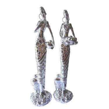 Imagem de Jogo Escultura Estátuas Africanas Com 2 Peças 26cm Resina Importada saldão.