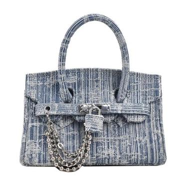 Imagem de GJHFCXSO Bolsa Tote Feminina Jeans Alça Superior Bolsa Jeans Casual Bolsa de Trabalho Bolsa de Ombro com Fecho Fivela,1