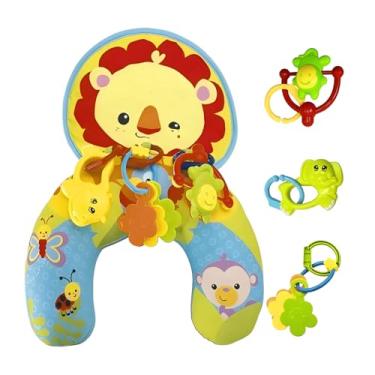 Imagem de Almofadinha Tummy Time para Bebê com Chocalhos Interativos | Mordedores e Texturas Sensorial | A partir de 2 Meses | Estimula Coordenação Motora | Hyper Club (LEAO)