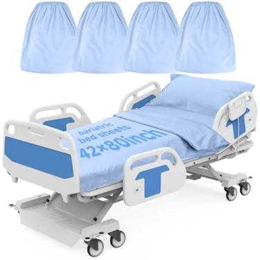 Imagem de Pacote com 4 lençóis de cama de hospital bariátrico - 106 x 203 x 30 cm de profundidade para colchões médicos e bariátricos grandes - malha macia, durável e elástica (azul)